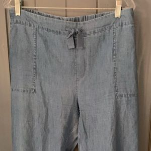 Capri style Cropped denim pants roll up leg tie elastic waist